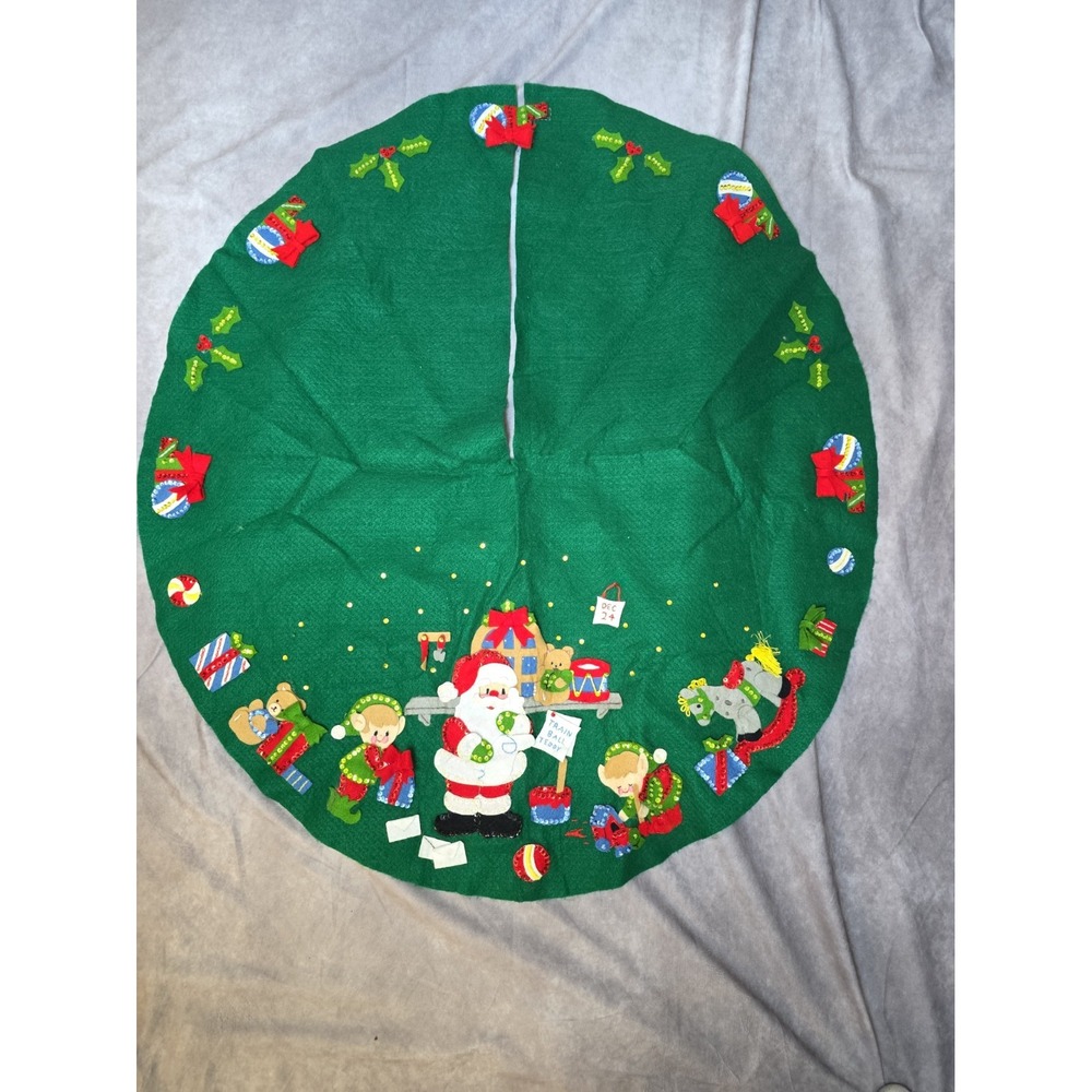 Bucilla Finished Jeweled Tree Skirt Santas Workshop Kit No 33247